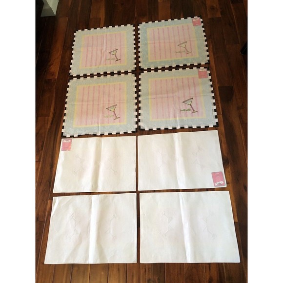 Outta Hand Fallani Cohn Martini Shaken 4 Napkins 4 Placemats Embroiled - Picture 2 of 12